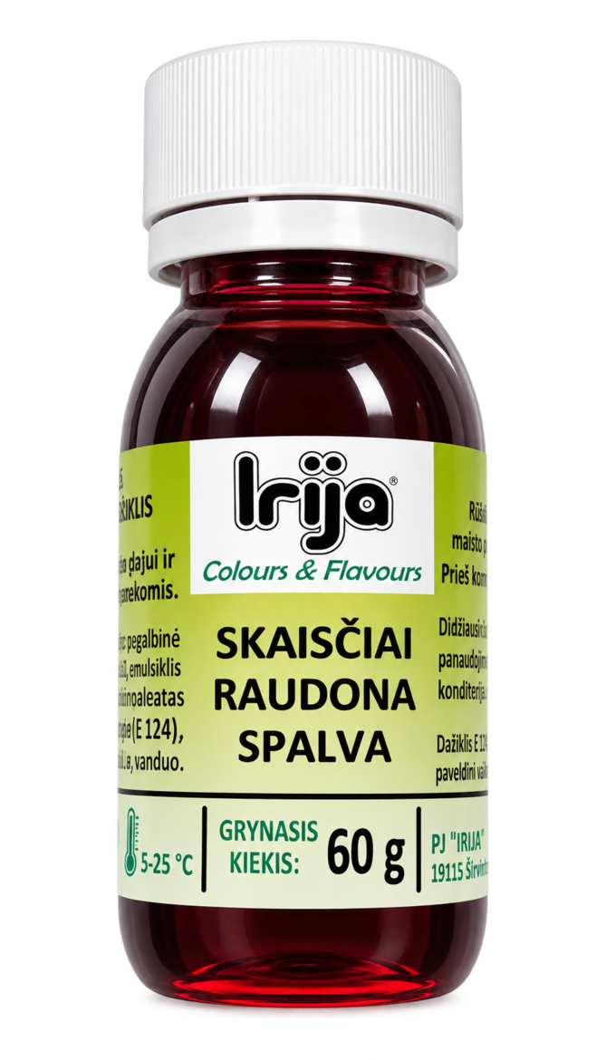Skaisčiai raudonos spalvos maisto dažiklis 60 g.