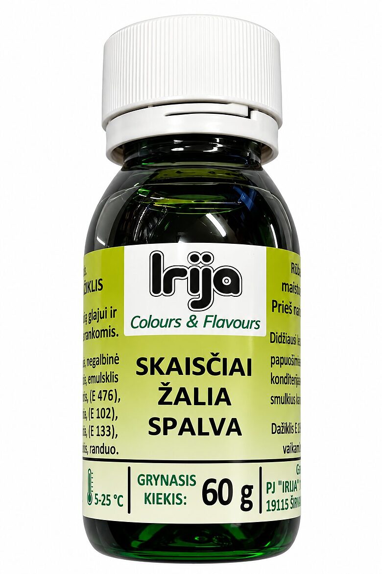 Skaisčiai žalios spalvos maisto dažiklis šokoladui 60 g.
