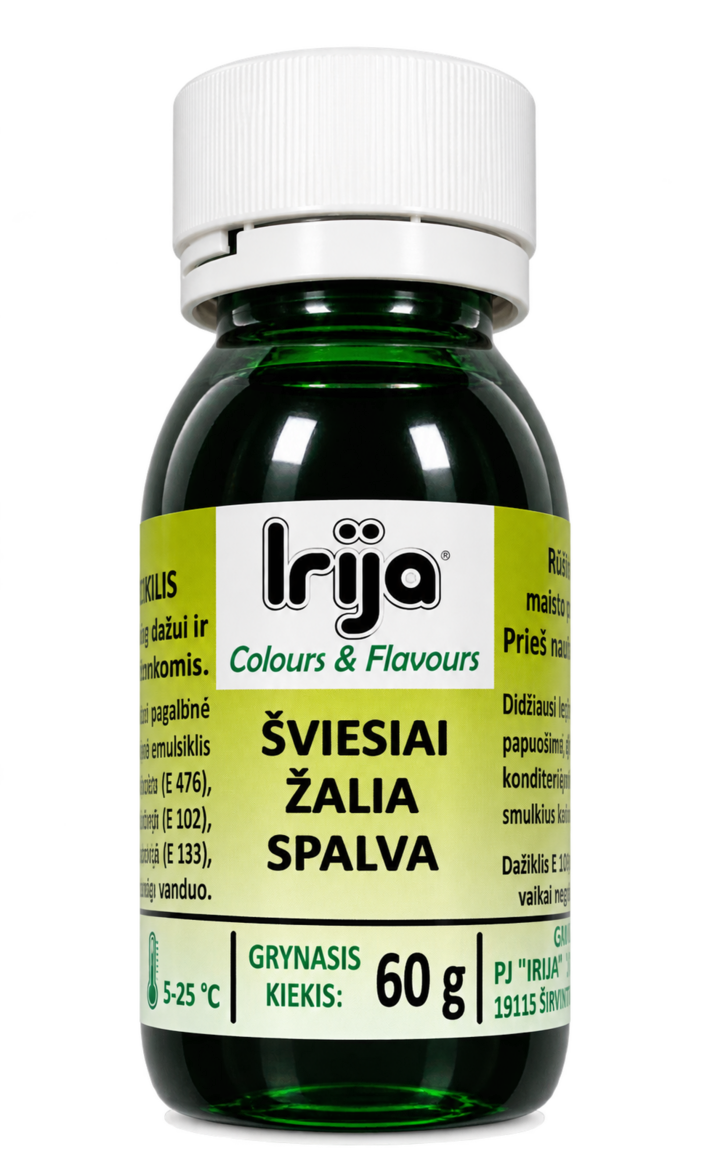 Šviesiai žalios spalvos maisto dažiklis 60 g.
