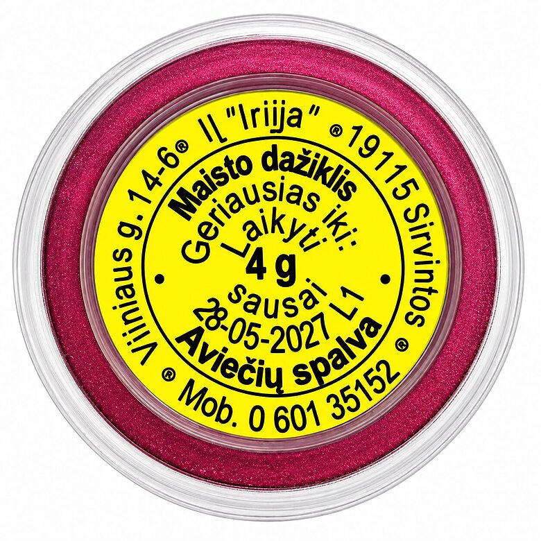 Aviečių spalvos maistinis dažiklis 4 g.