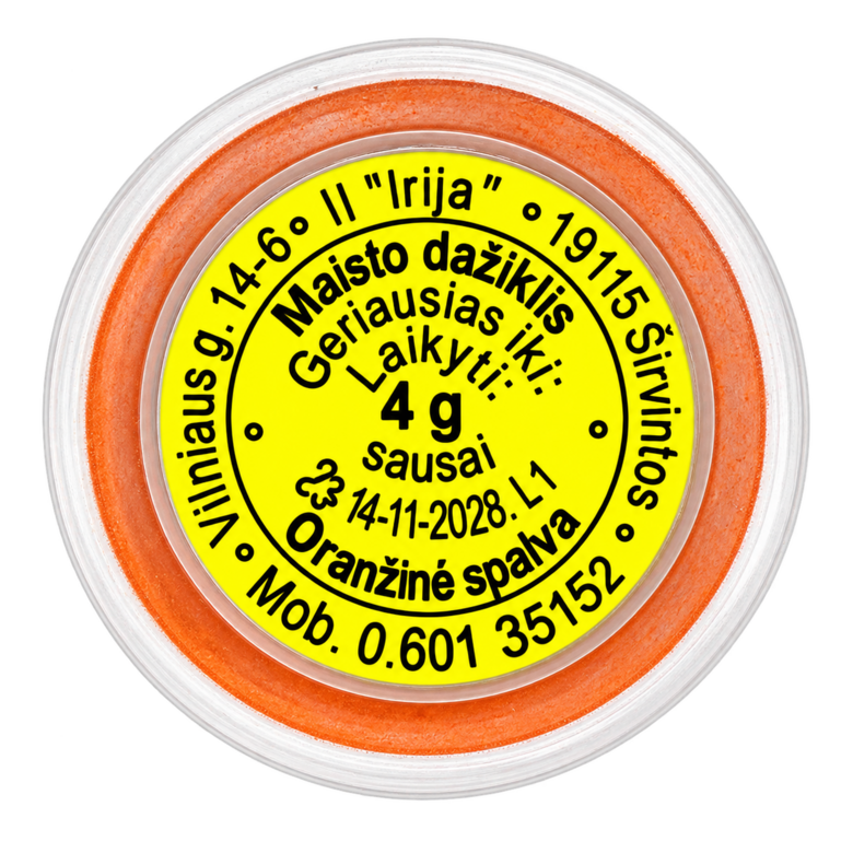 Oranžinės spalvos maistinis dažiklis 4 g.