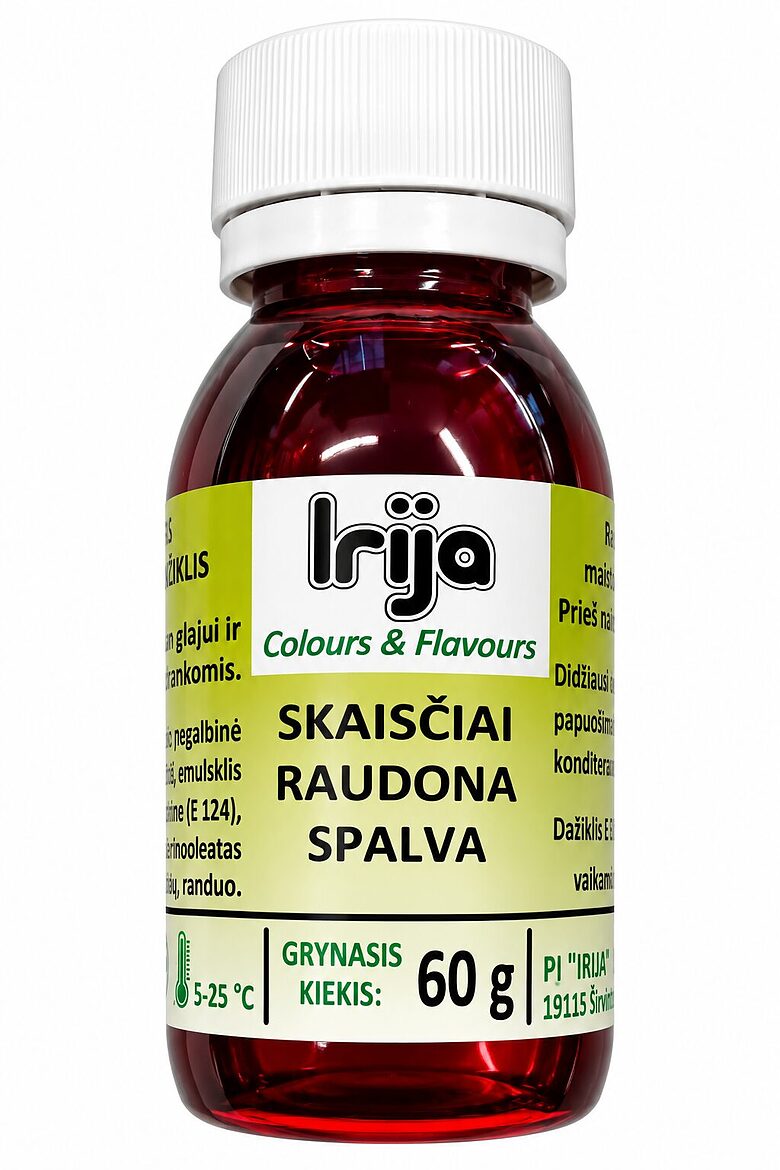 Skaisčiai raudonos spalvos maisto dažiklis šokoladui 60 g.