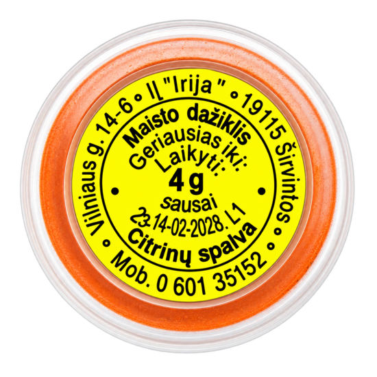Citrinų spalvos maistinis dažiklis 4 g.