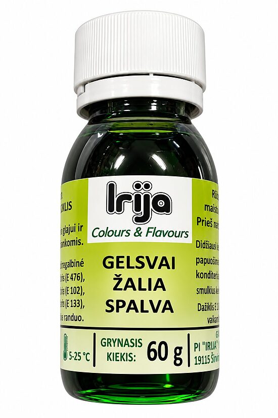 Gelsvai žalios spalvos maisto dažiklis šokoladui 60 g.
