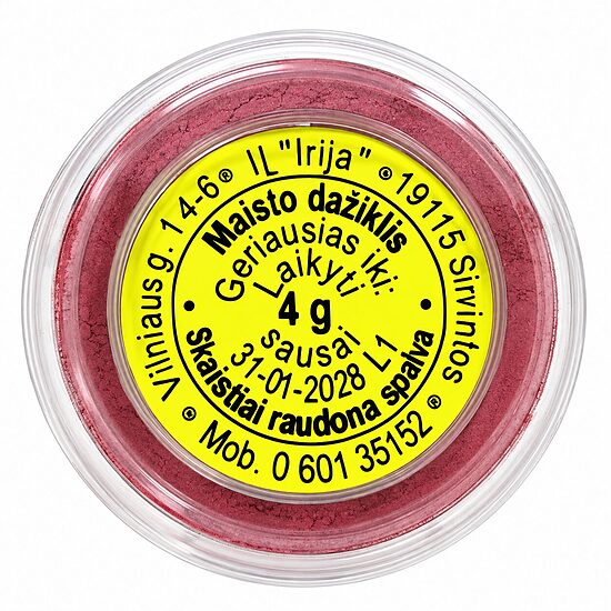 Skaisčiai raudonos spalvos maistinis dažiklis 4 g.