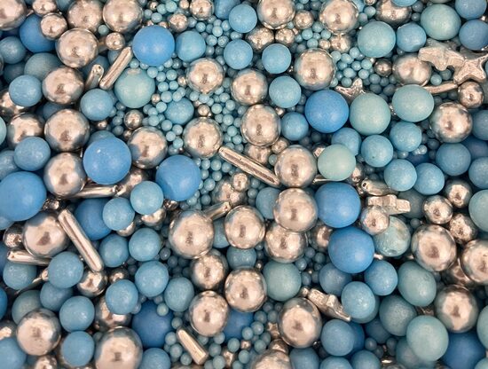 Cukriniai papuošimai -  Light blue-silver pearls mix   30g.