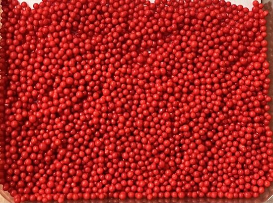 Cukriniai papuošimai - Red pearls  2mm,  30g.