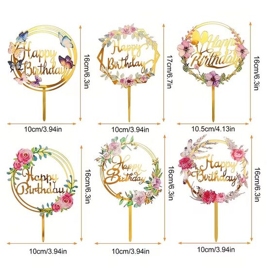 Dekoracija (Toperis) "Happy Birthday", aukso spalvos 4