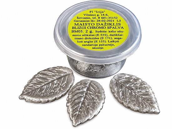 Sausi maistiniai dažai  Kondurinas – blizgi chromo spalva (Irija) 2 g.
