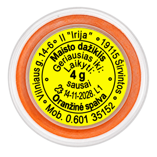 Oranžinės spalvos maistinis dažiklis 4 g.
