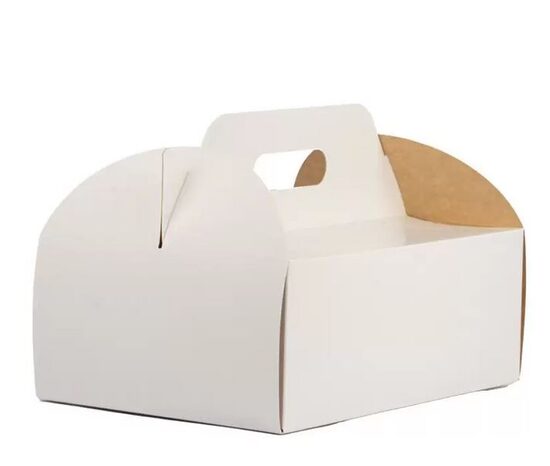  Balta kartoninė dėžutė su rankena 300 x 200 x 110 mm,