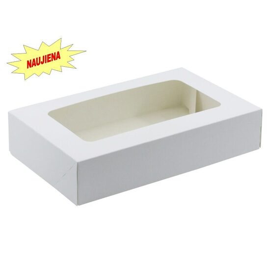 Popierinė dėžutė su langeliu balta 350x260x60