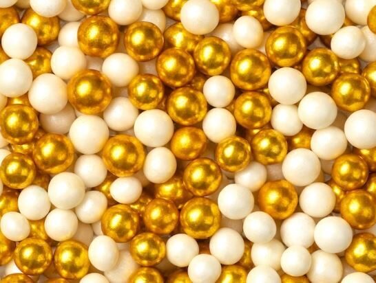 Cukriniai papuošimai -“Gold and White”, 10mm   30g