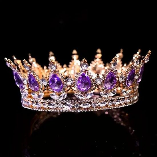 Karūna auksinės spalvos su violetiniais kristalais 12,5cm
