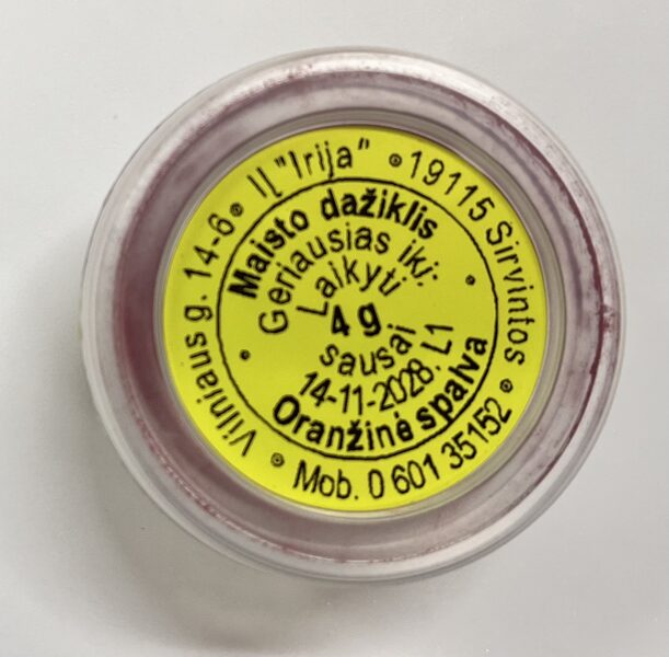 Oranžinės spalvos maistinis dažiklis 4 g.