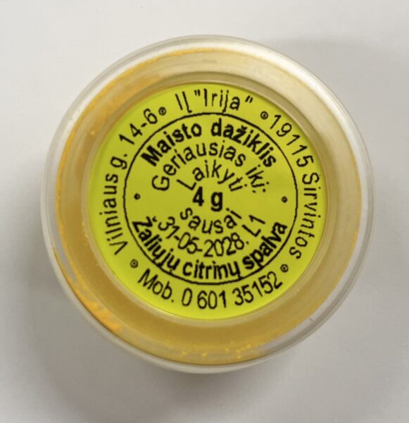 Žaliųjų citrinų spalvos maistinis dažiklis 4 g.