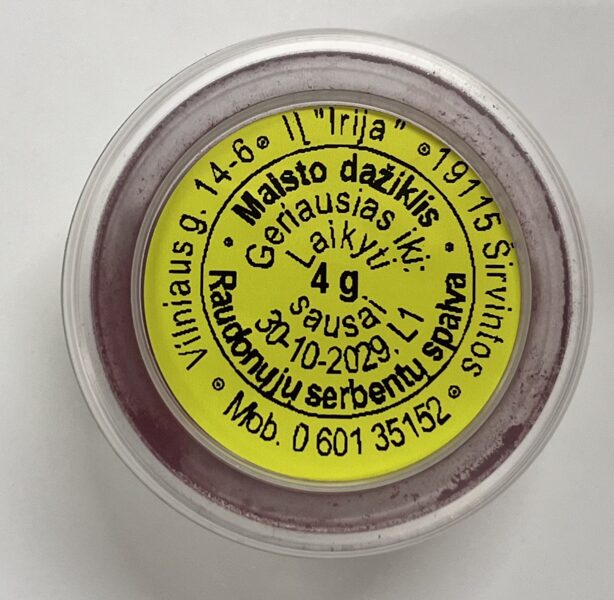 Raudonųjų serbentų spalvos maistinis dažiklis 4 g.