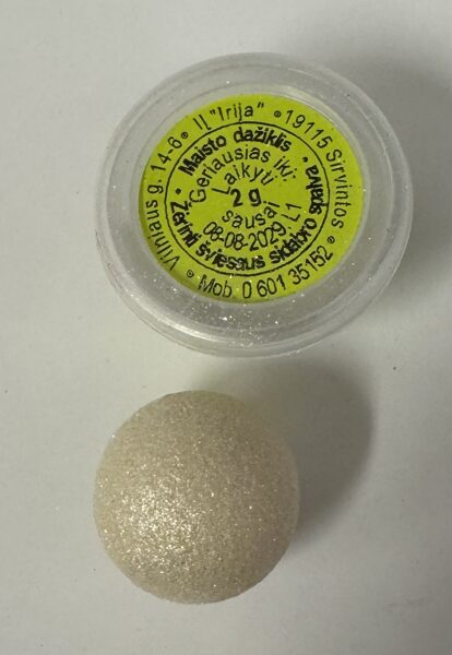Sausi maistiniai dažai - Kandurinas žėrinti šviesaus sidabro spalva 2g.